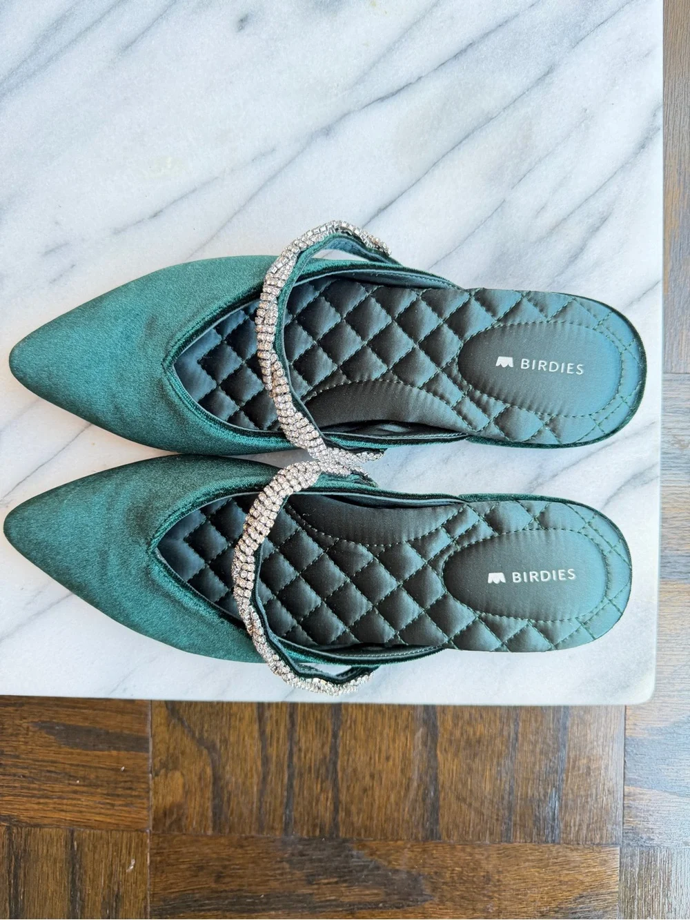 Birdies Starling Emerald Velvet Rhinestone Mule Flats Brand New Size 7 - Picture 2 of 8